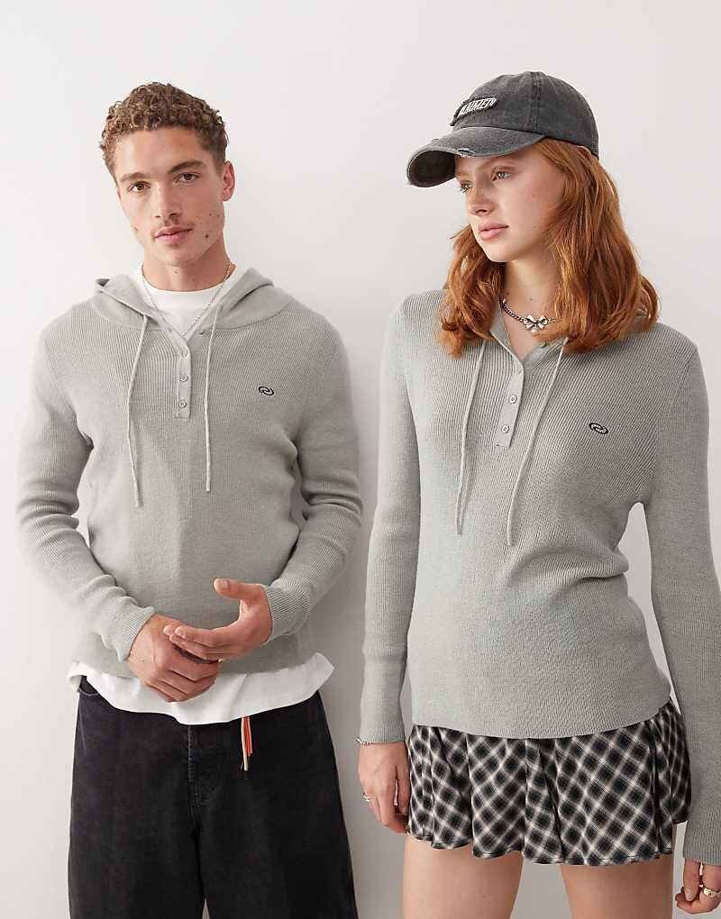 

Reclaimed Vintage Unisex — серый вязаный топ с капюшоном
