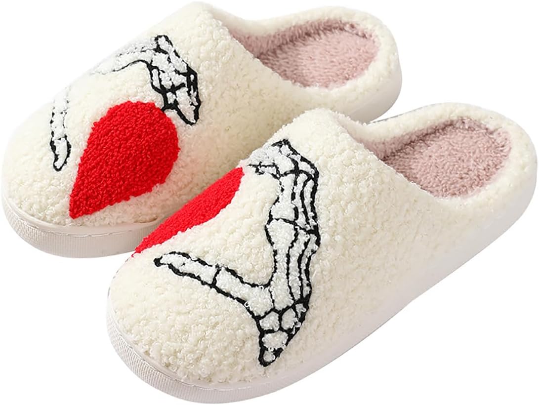 

Тапочки QBTZJ «Хэллоуинский призрак» для женщин и мужчин, смешной череп, пушистые тапочки, мягкие, теплые, легкие, для дома и улицы, Heart a