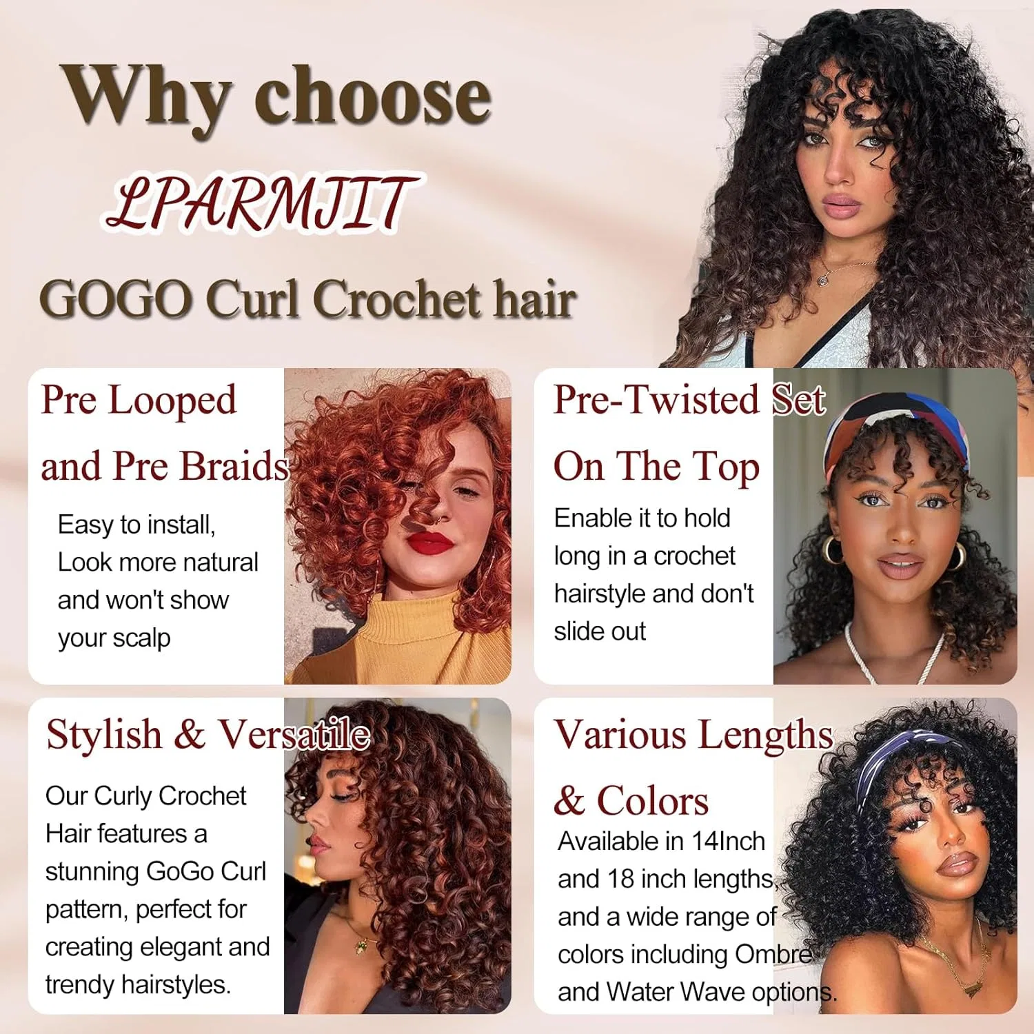 Искусственные волосы для плетения GoGo Curl Crochet Hair 14 дюймов Herkeymidy, T30 — фото 4