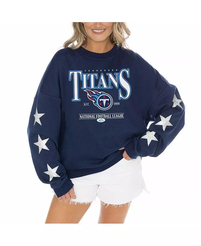 

Женский темно-синий свитер со стразами и звездами на рукавах Tennessee Titans Tri-Blend Settle the Score Gameday Couture