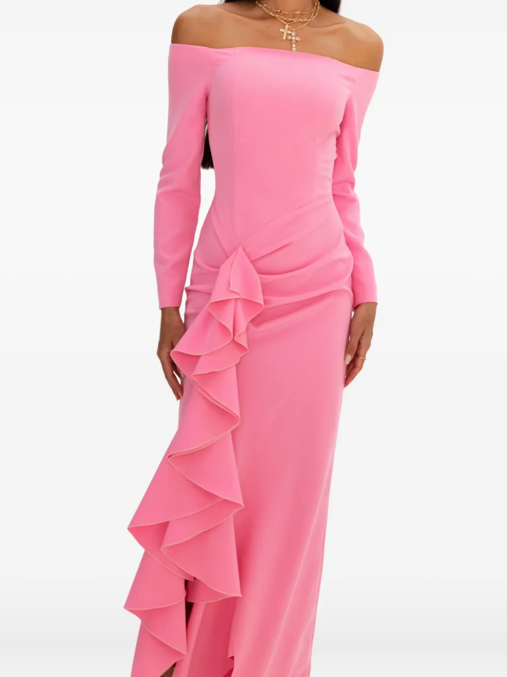 

Платье миди с открытыми плечами и оборками MOOS STUDIO, розовый