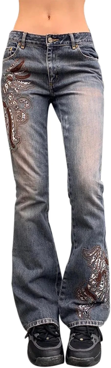 

Женские джинсы Y2k с расклешенным низом, низкой посадкой и эффектом скинни TOISHOLI