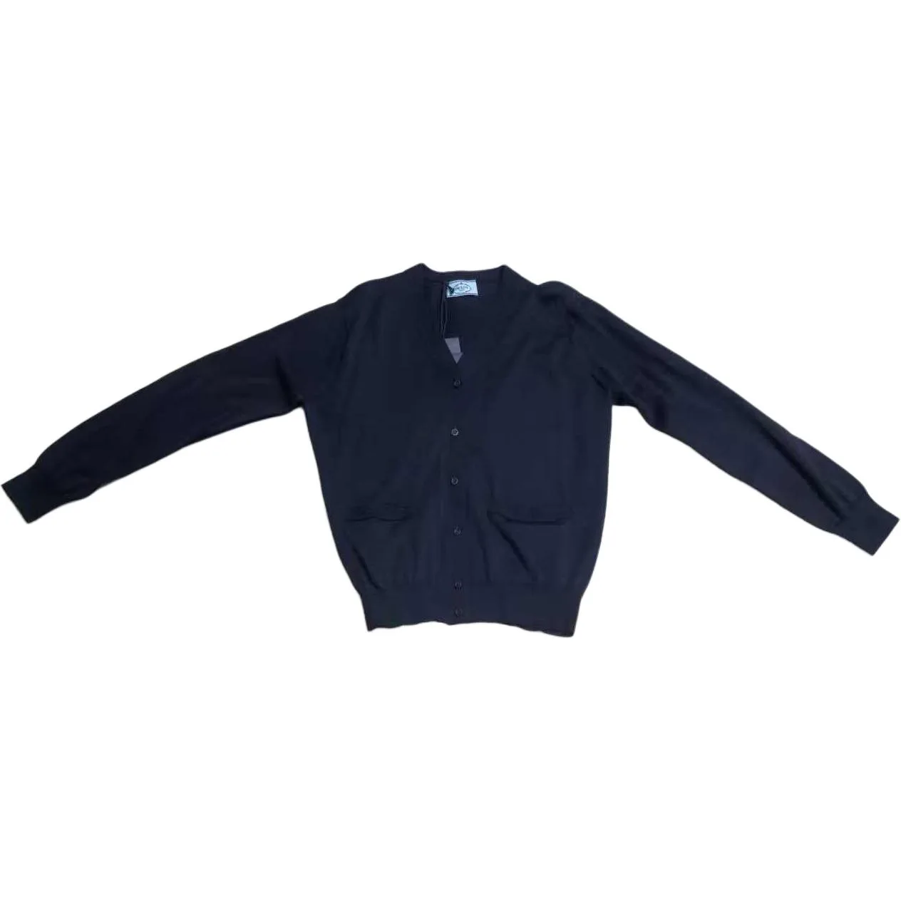 PRADA Свитер женский Navy Blue V-образный вырез умеренный кардиган