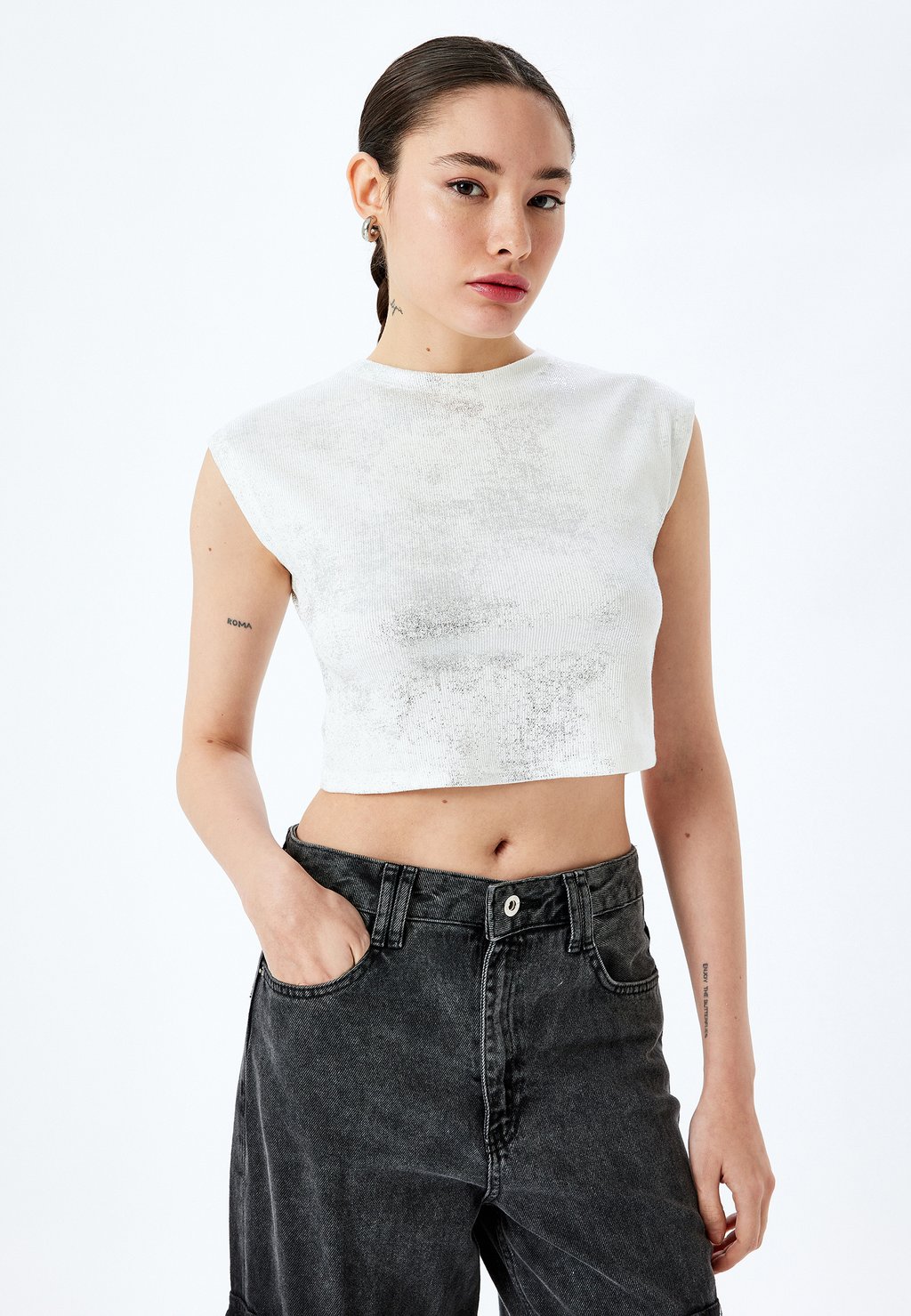 

Футболка с принтом CREW NECK Koton, бежевый