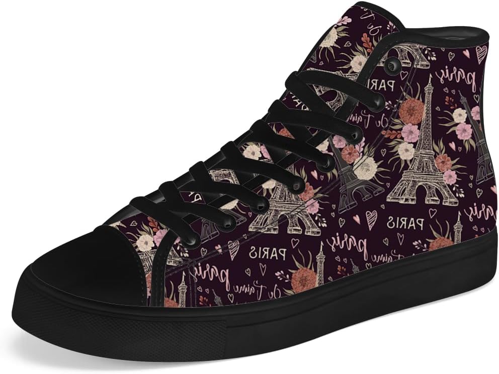 

Мужские и женские высокие кеды с канвой с изображением Эйфелевой башни, шнуровкой и повседневным стилем Chebing, 614 Brown