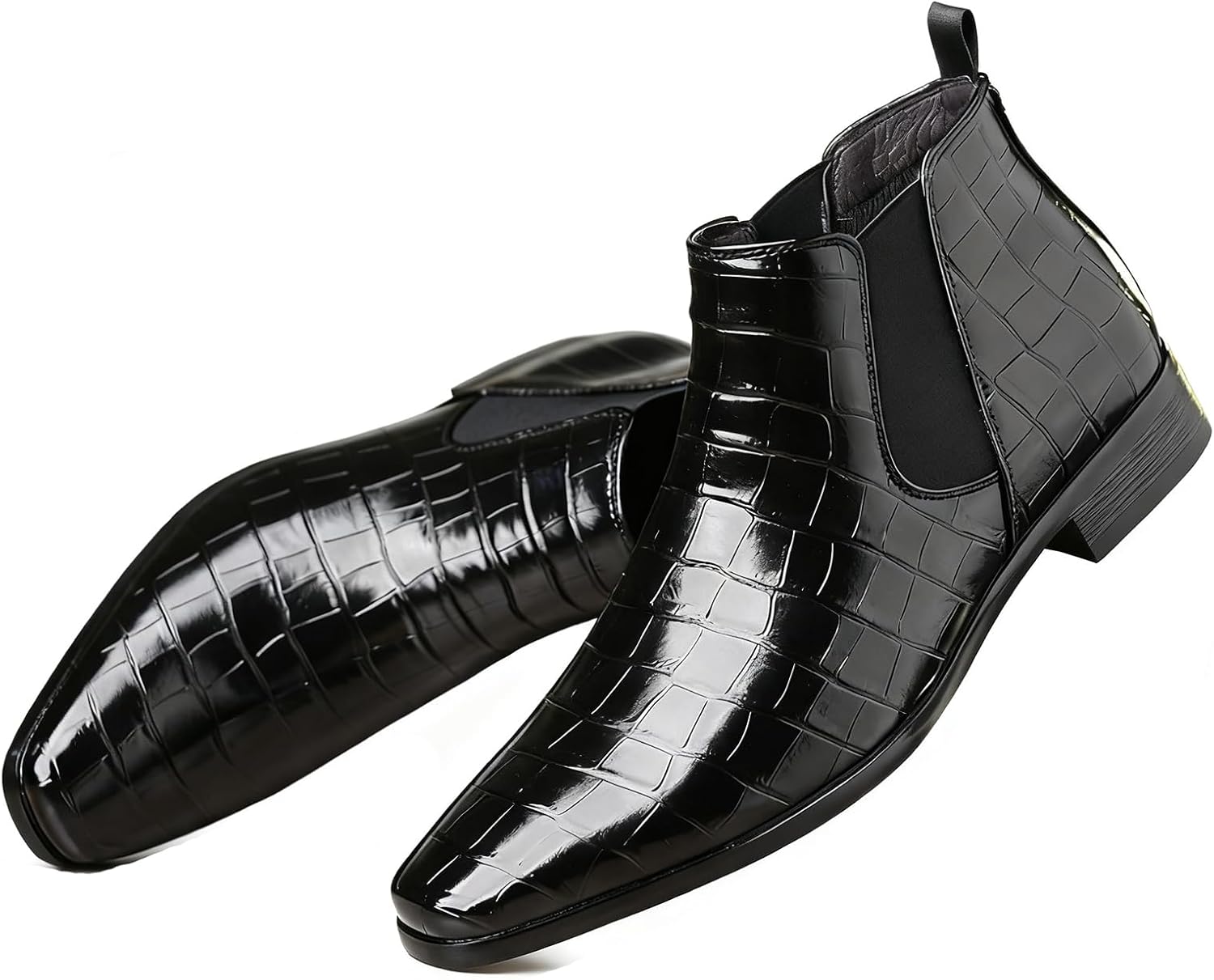 

Модные мужские челси-ботинки из кожи с принтом, заостренный носок, без шнуровки, низкий массивный каблук, ретро стиль, деловые ботинки-чакка до щиколотки для официальных мероприятий, свадеб, вечеринок и повседневной работы Enoegmsd, черный