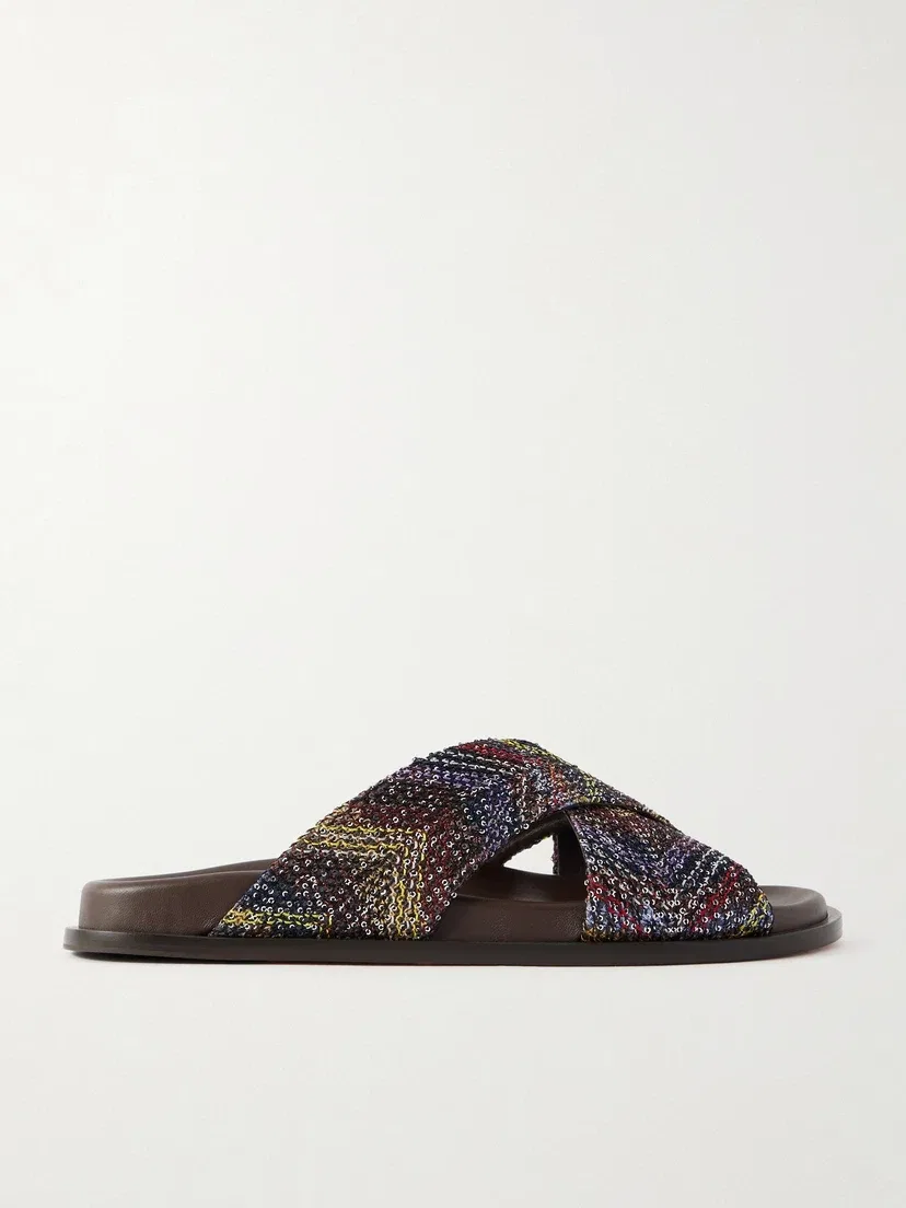 Босоножки Viola с блестками и полосатым плетением Missoni, коричневый