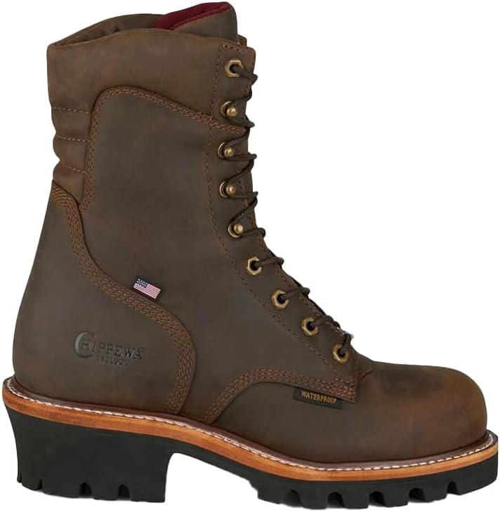 

Мужские рабочие/служебные ботинки Chippewa Mens Usa Super Logger 20 см водонепроницаемые с мягким носком - коричневые