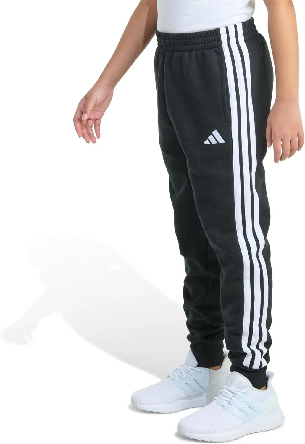 Детские флисовые спортивные брюки Adidas с тремя полосками, черный — фото 3
