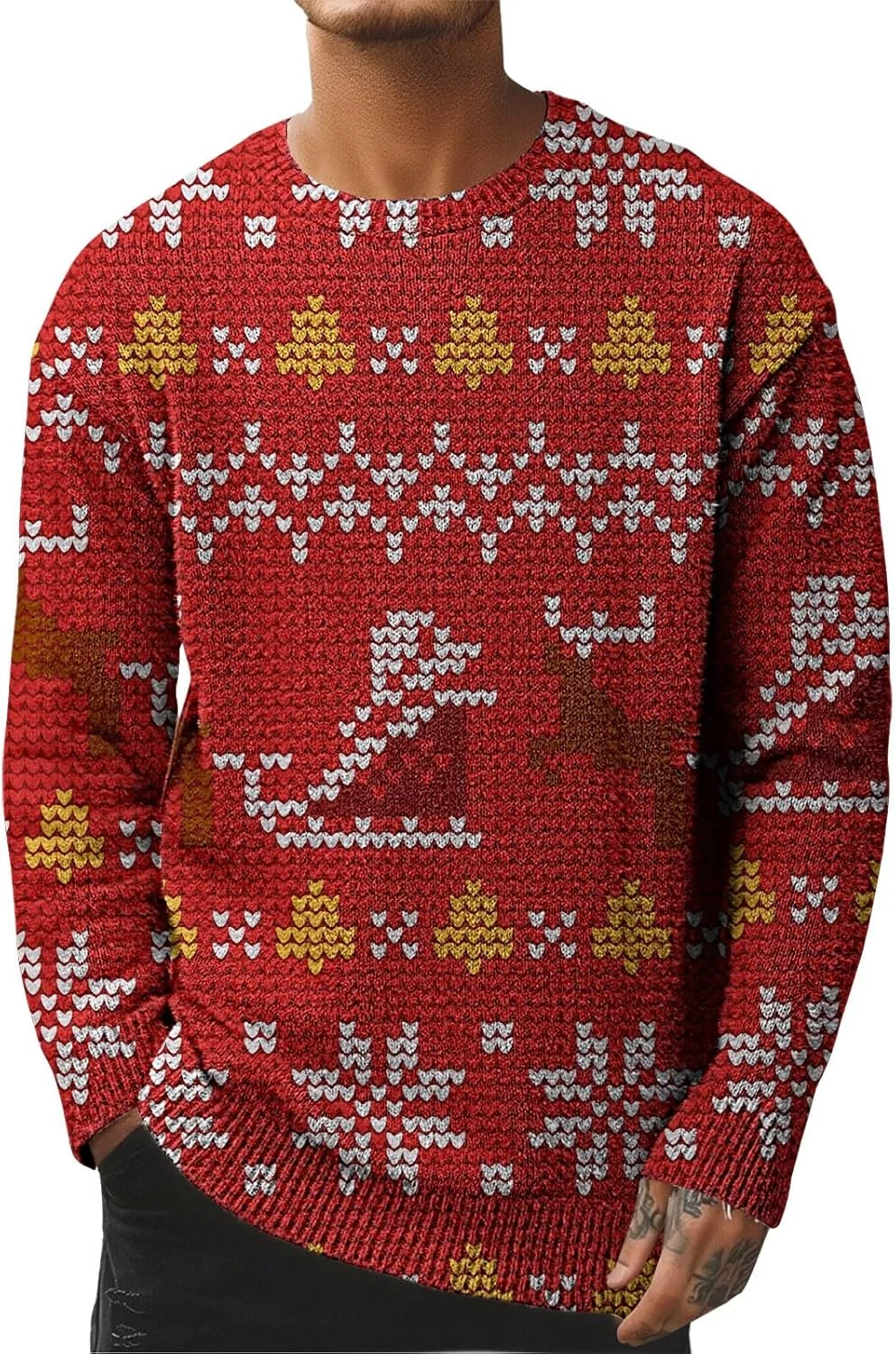

Рождественский свитер мужской с забавным принтом, легкий, тонкая вязка, длинный рукав, пуловер