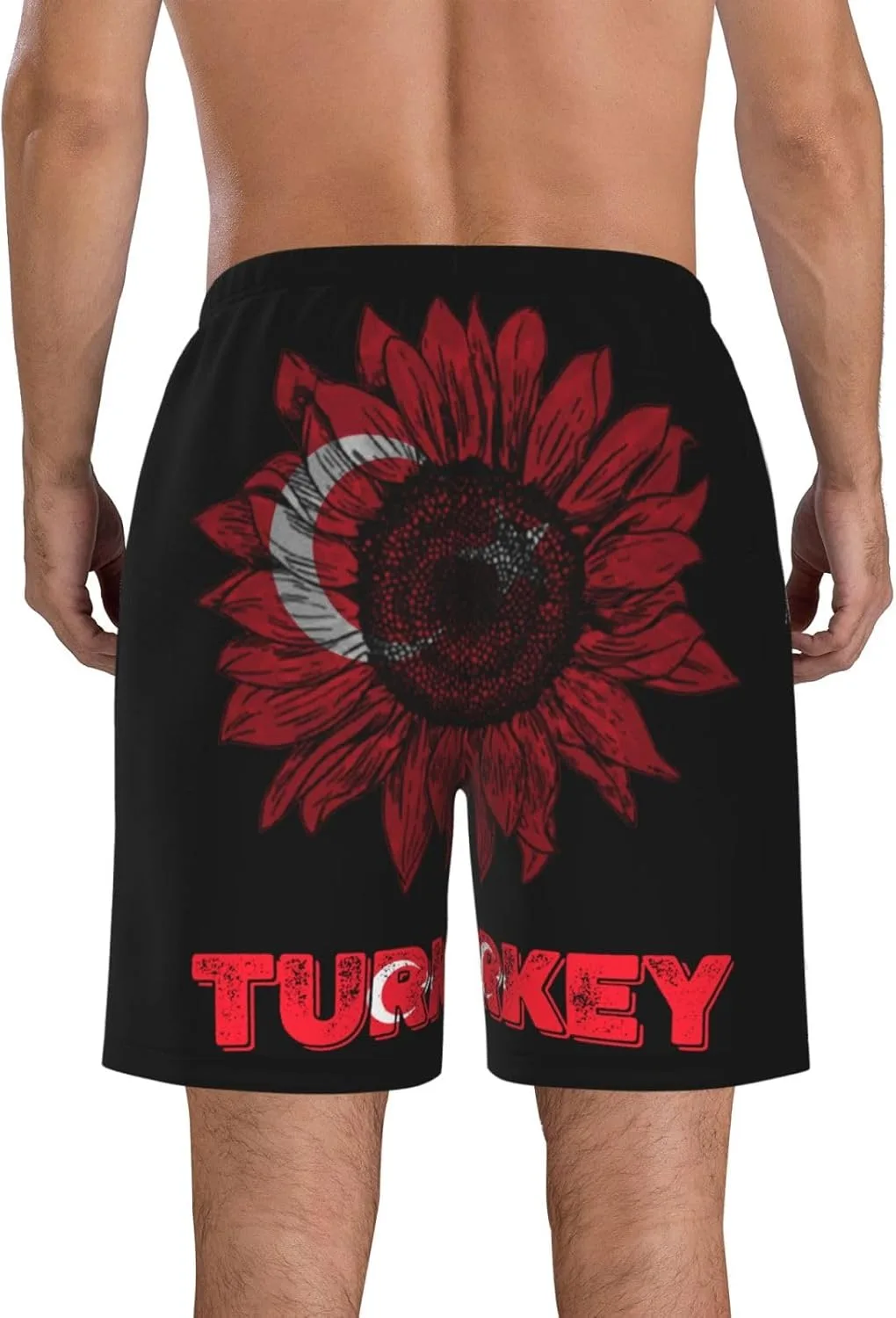 Мужские винтажные шорты для плавания с изображением турецкого флага и подсолнухов Generic, белый — фото 4