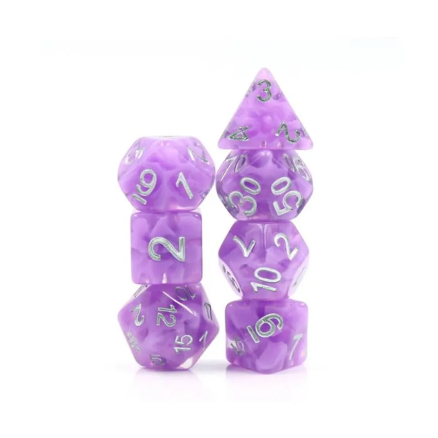 

Набор Poly — фиолетовый слой с серебром (7), Dice Sets - Resin/Acrylic - Blue, Green, & Purple (Foam Brain Games)