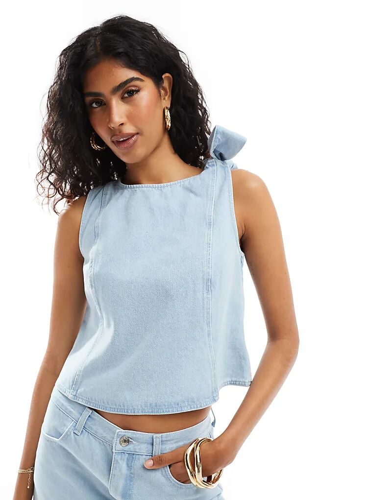 

Джинсовый топ с бантом на плече, средне-голубой ASOS DESIGN