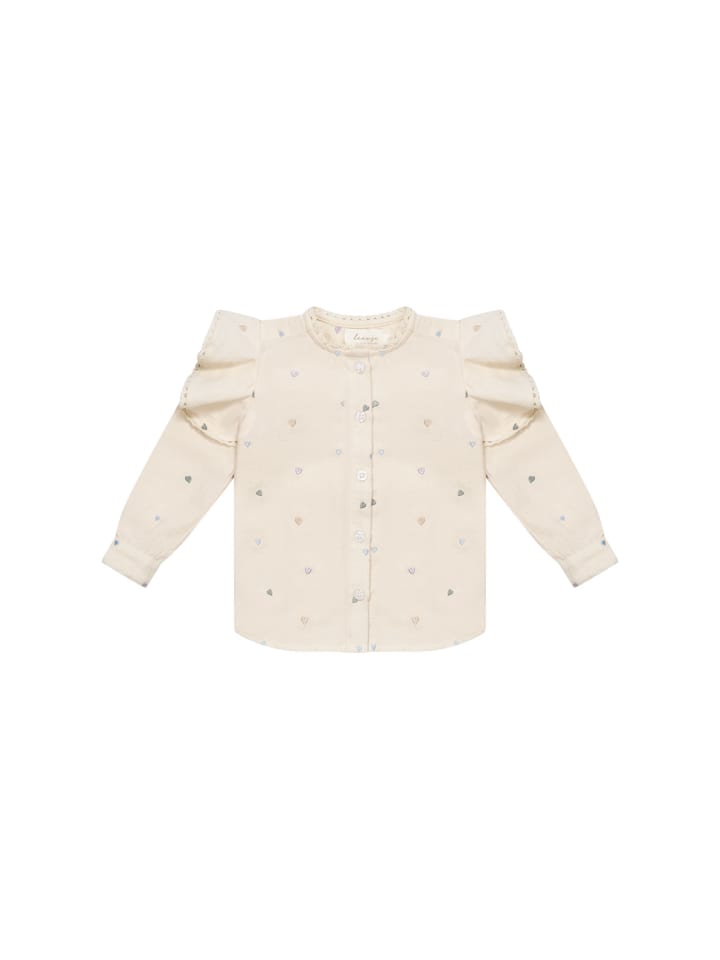 

Leevje Фланелевая блузка с вышивкой в виде сердечек и оборками светло-бежевого цвета