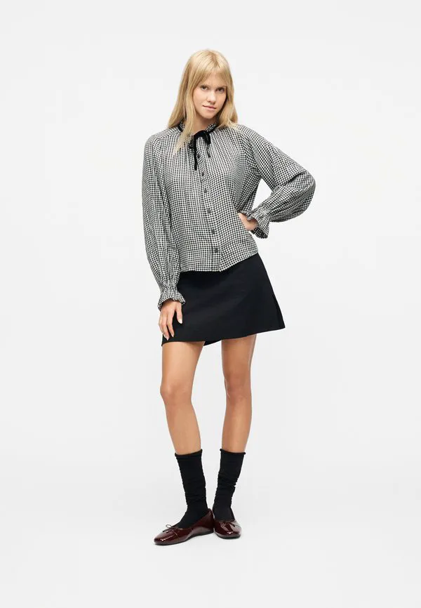 Блузка с оборками и завязками на пуговицах Gap, Black Gingham — фото 2