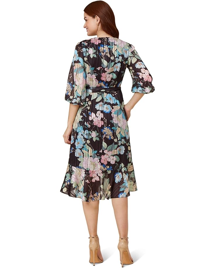 

Платье Adrianna Papell Printed Floral Chiffon Wrap Dress with Ruffle Hem, черный мульти