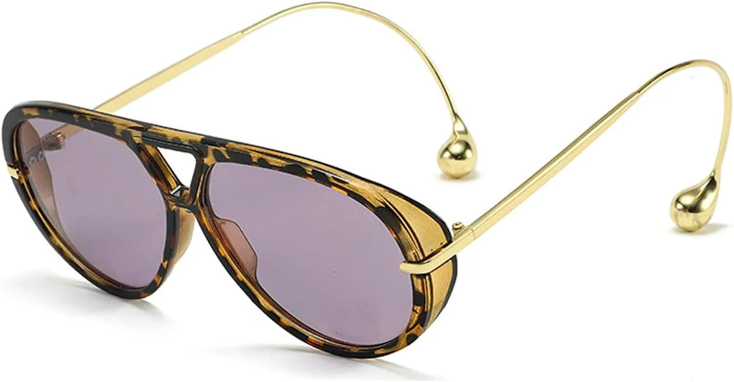 

Willochra Модные солнцезащитные очки-пилот для женщин и мужчин, ретро-очки большого размера круглой формы с серьгами, винтажные солнцезащитные очки-щитки UV400, C5