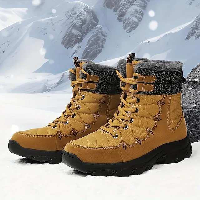 

Мужские зимние ботинки Cubicbee на шнуровке, с флисовой и меховой подкладкой, водонепроницаемые, противоскользящие, желтый