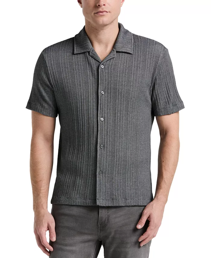 

Мужская полосатая рубашка с коротким рукавом и застежкой на пуговицы Camp Shirt Perry Ellis, черный