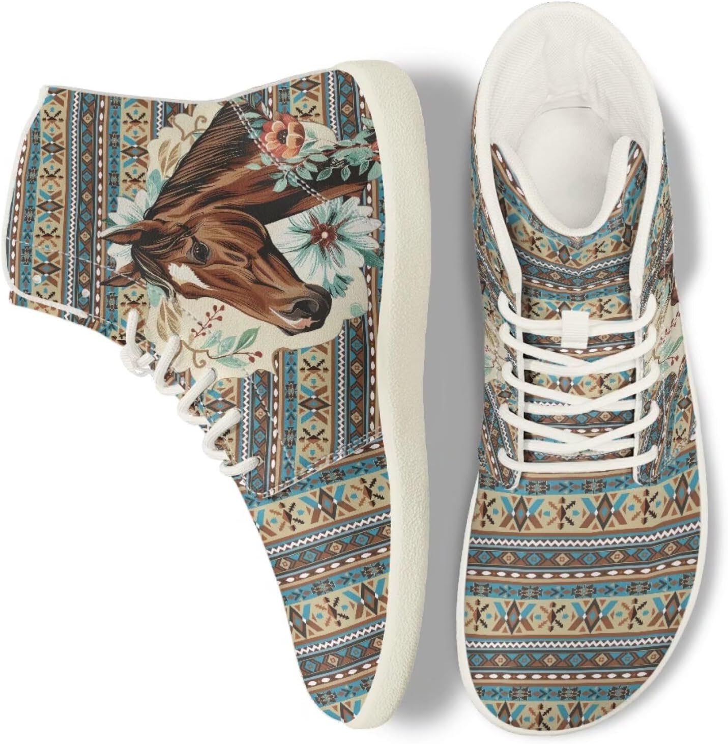 

Кроссовки Belidome High Top для женщин и мужчин, повседневные с плоской подошвой, на шнуровке, противоскользящие, Aztec Horse