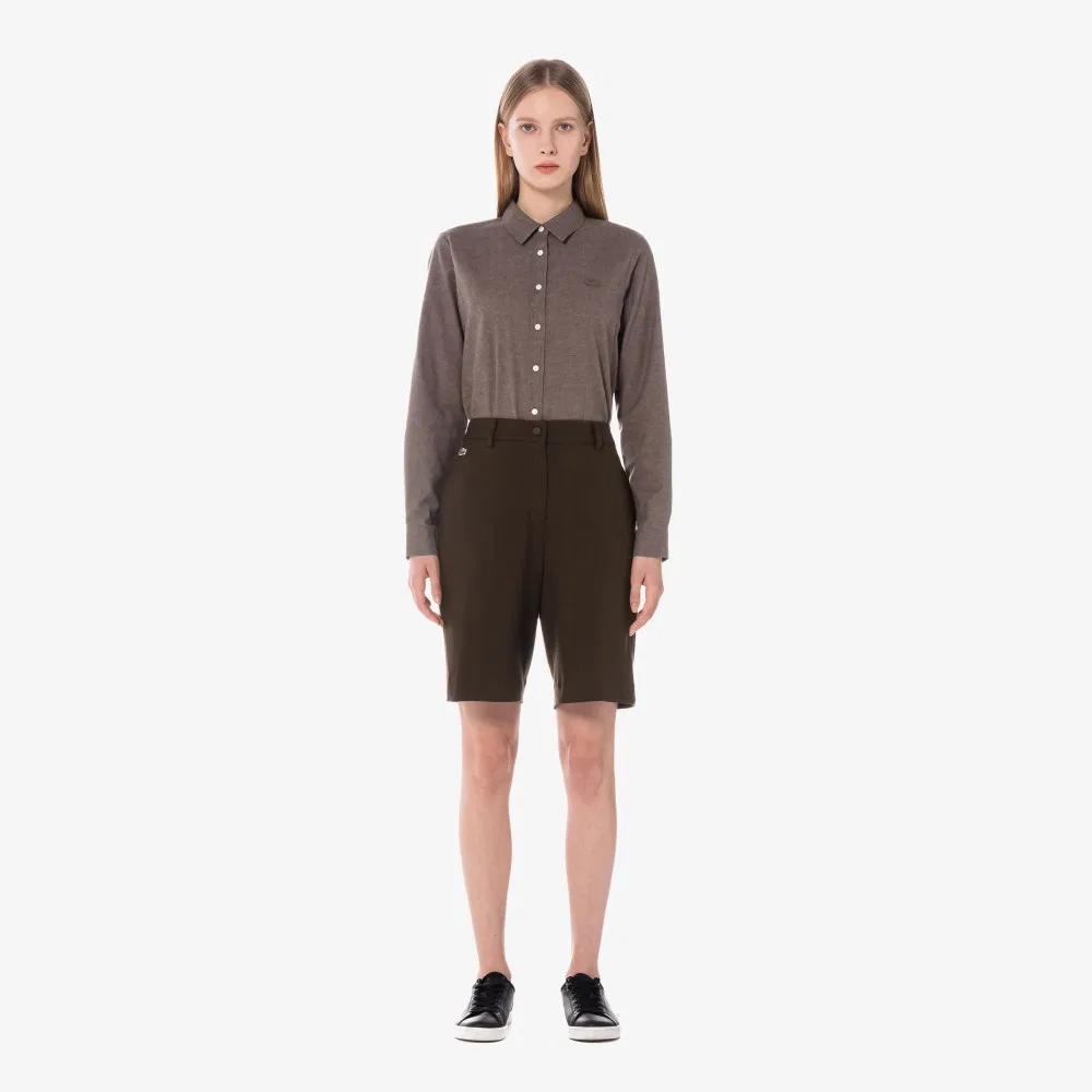 Брюки-бермуды Lacoste шерстяные коричневые — фото 4