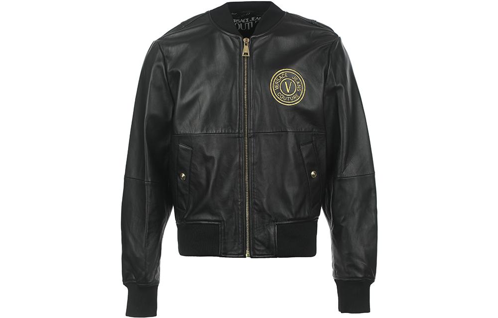 

Кожаная куртка с вышитым логотипом VERSACE JEANS COUTURE, черный