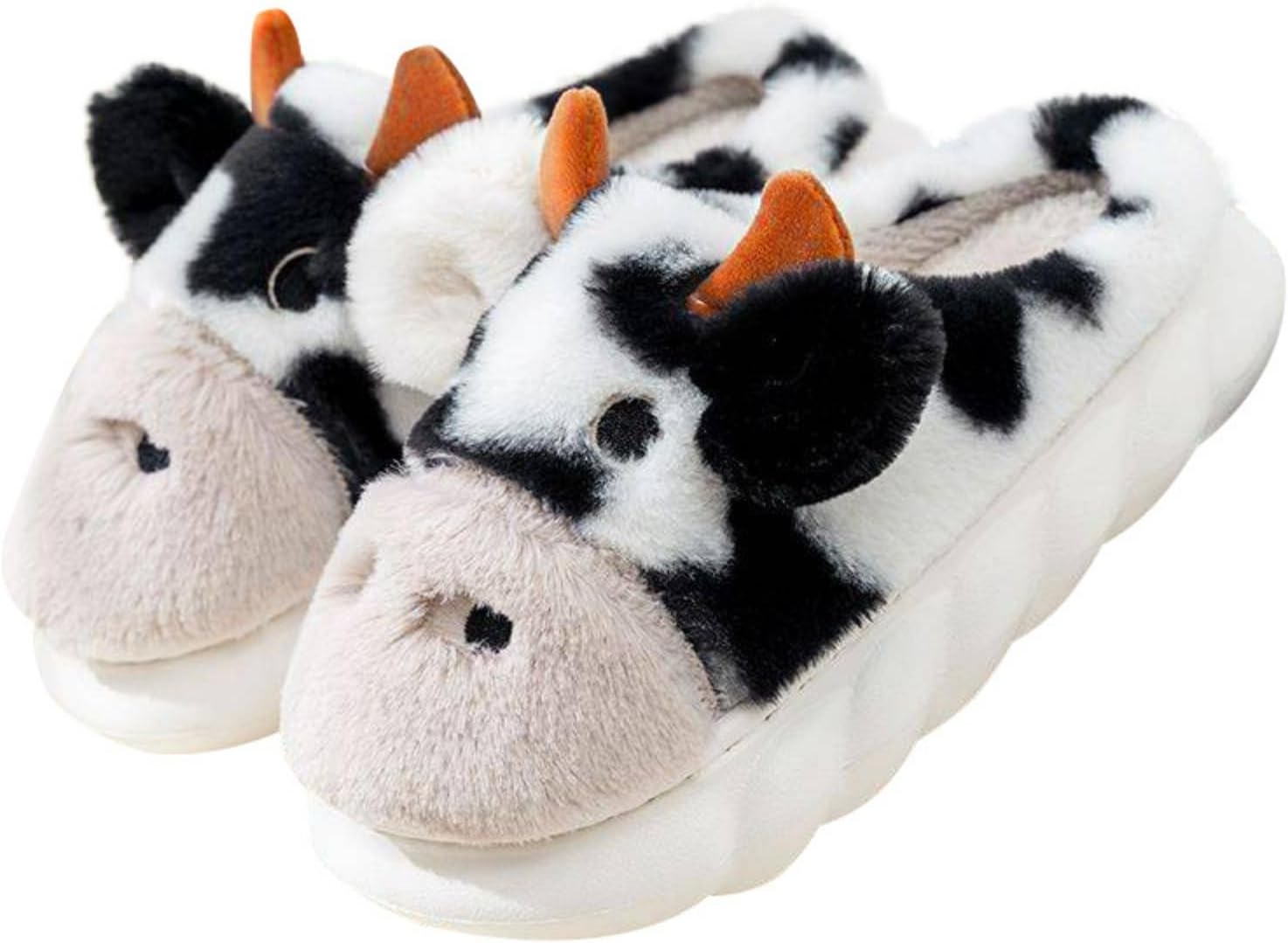 

Мультяшные тапочки с коровой Vaca для женщин и мужчин, милые плюшевые животные, мягкие и пушистые, теплые, нескользящие, для дома и улицы Elirar, белый/черный
