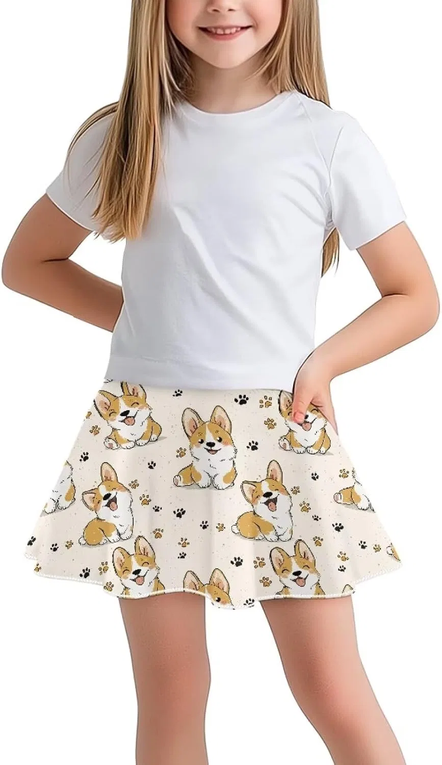 Спортивная юбка для девочек с шортами, Hdjxbdhsv, Cartoon Puppy Print