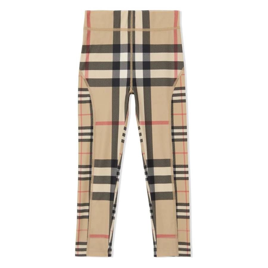 

Бербери Кидс Контрастные клетчатые леггинсы Burberry, бежевый