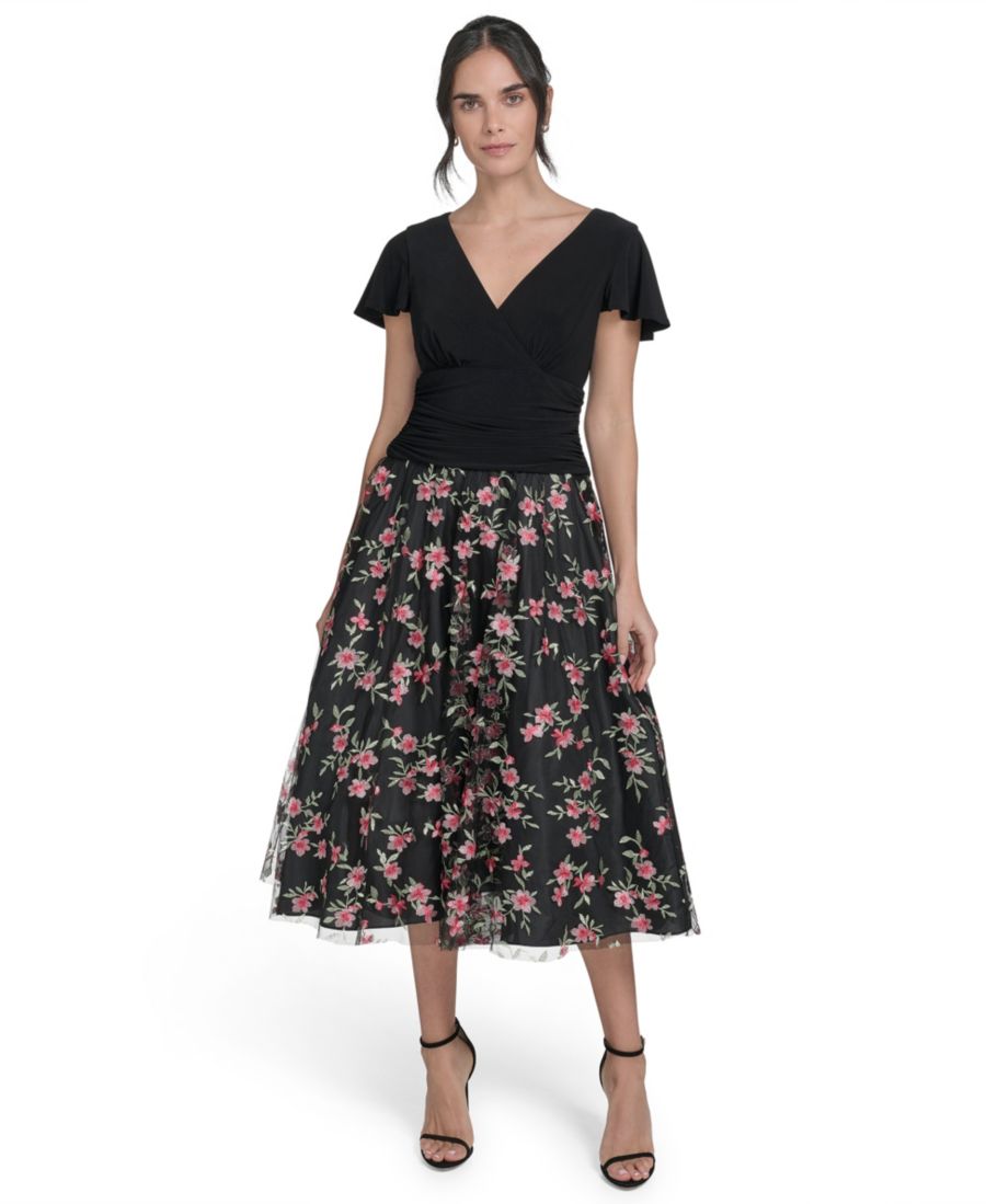 

Женское платье-трапеция с вышитой юбкой Jessica Howard, Black/Poppy