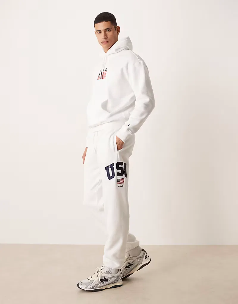 Спортивные брюки Polo Ralph Lauren Team USA унисекс с боковым логотипом, белый — фото 3