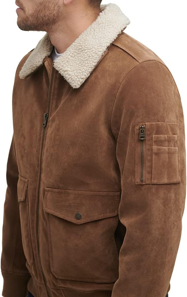 Мужская куртка-бомбер Levi's из искусственной замши, Cognac Faux Suede / Sherpa Collar — фото 4