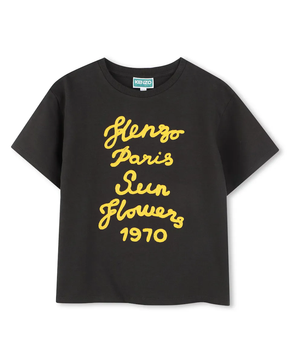 

Футболка для мальчика из 100% хлопка с вышивкой спереди Kenzo Kids, чёрный
