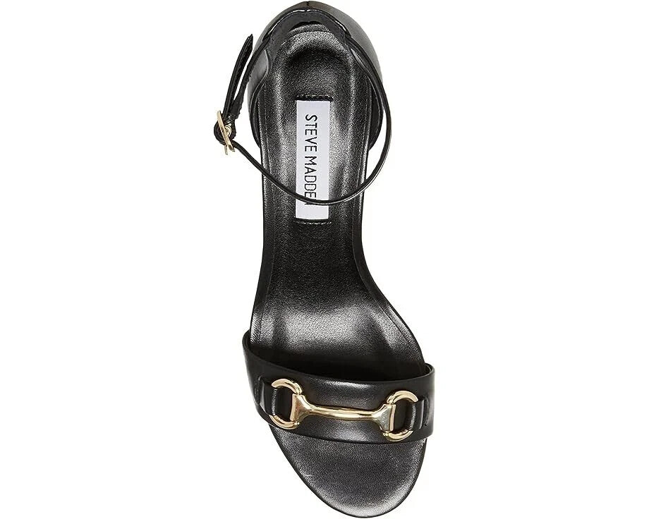 Сандалии Steve Madden Irenee Женские Черная Кожа Шлейка на щиколотке Блок каблук GBNC662 (Черный, 10) — фото 4