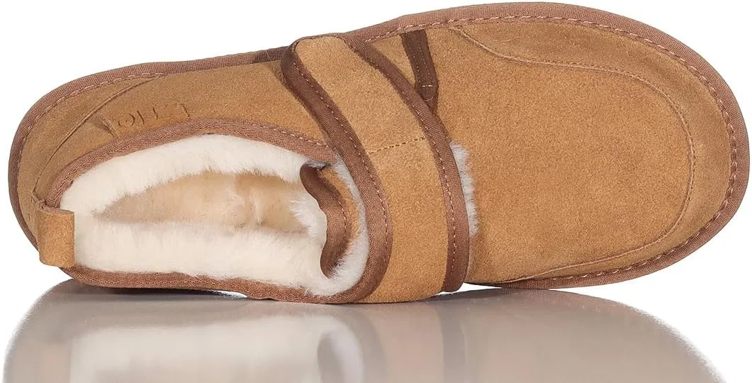 Мужские тапочки Harrys-Collection с застежкой на липучке, подошва из овечьей кожи и термопластичной резины, Brown — фото 3