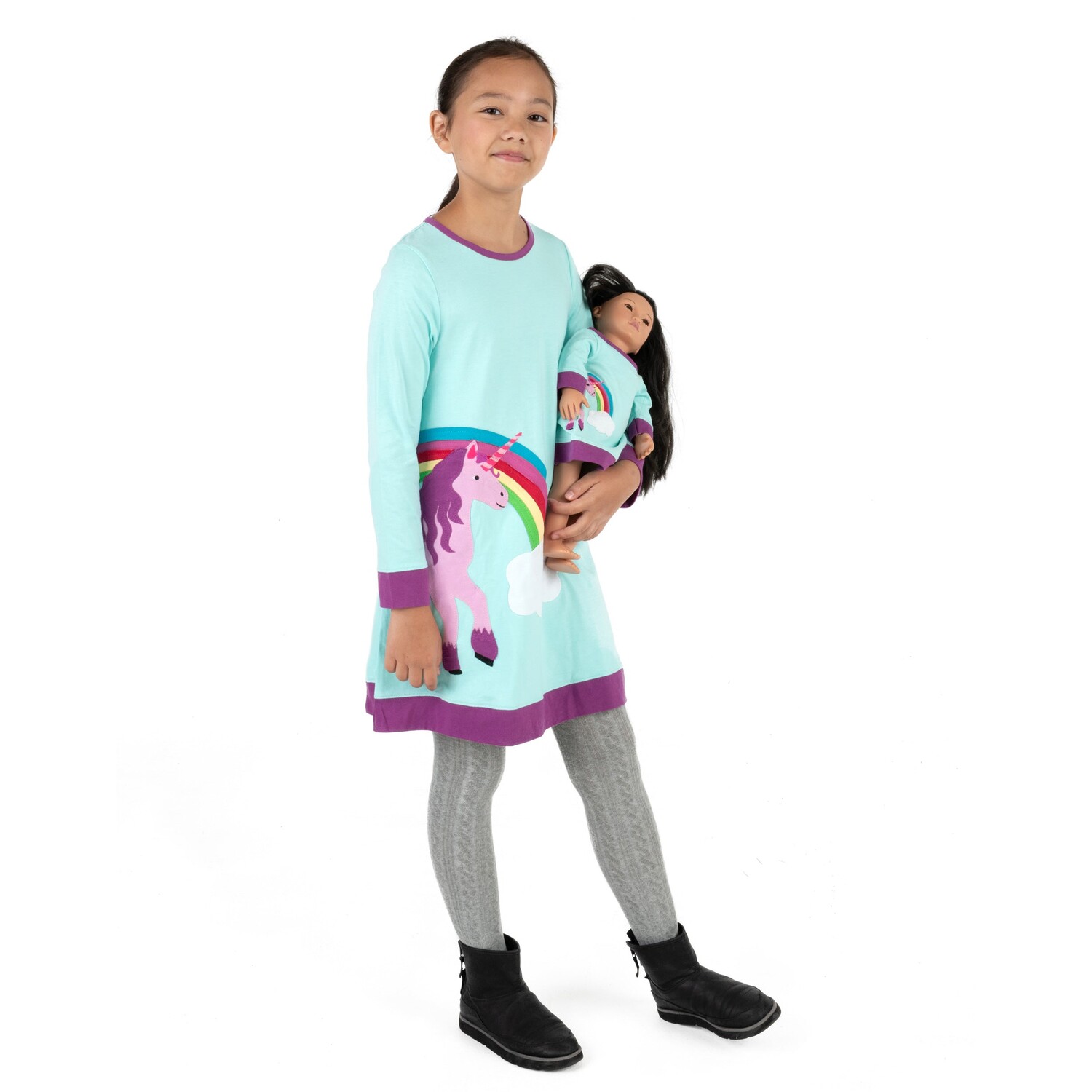 

Хлопковое платье для девочек и подходящая кукла Aqua Unicorn Leveret
