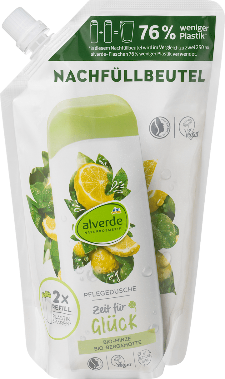 

Гель для душа alverde NATURKOSMETIK Duschgel Zeit für Glück Minze Bergamotte Nachfüllbeutel, 500 ml