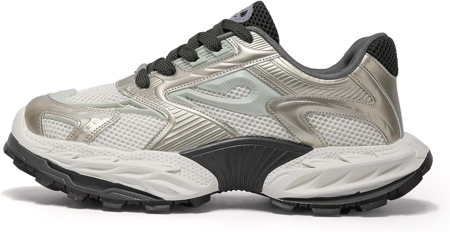 

Спортивные кроссовки для бега, массивные сетчатые кроссовки с серебристыми акцентами, тренировочные спортивные обуви, доступны в белом, красном и черном цветах Generic