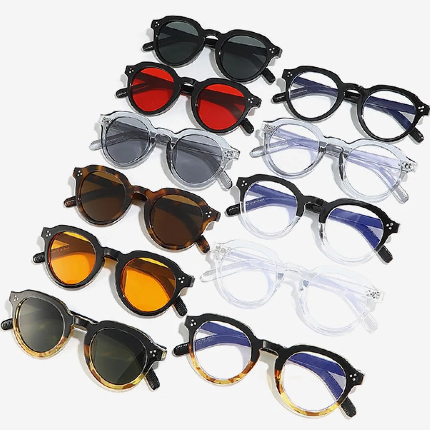 

Женские ретро-солнцезащитные очки оранжевого цвета круглой формы с заклепками, защитой от УФ-излучения UV400, в стиле панк. Модные очки VVTWSSW, Cleargray