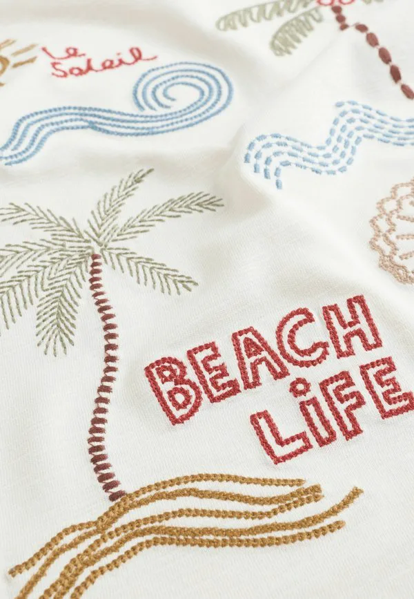 Футболка стандартного кроя с коротким рукавом и аппликационным принтом Next, Neutral Beach Palms — фото 2