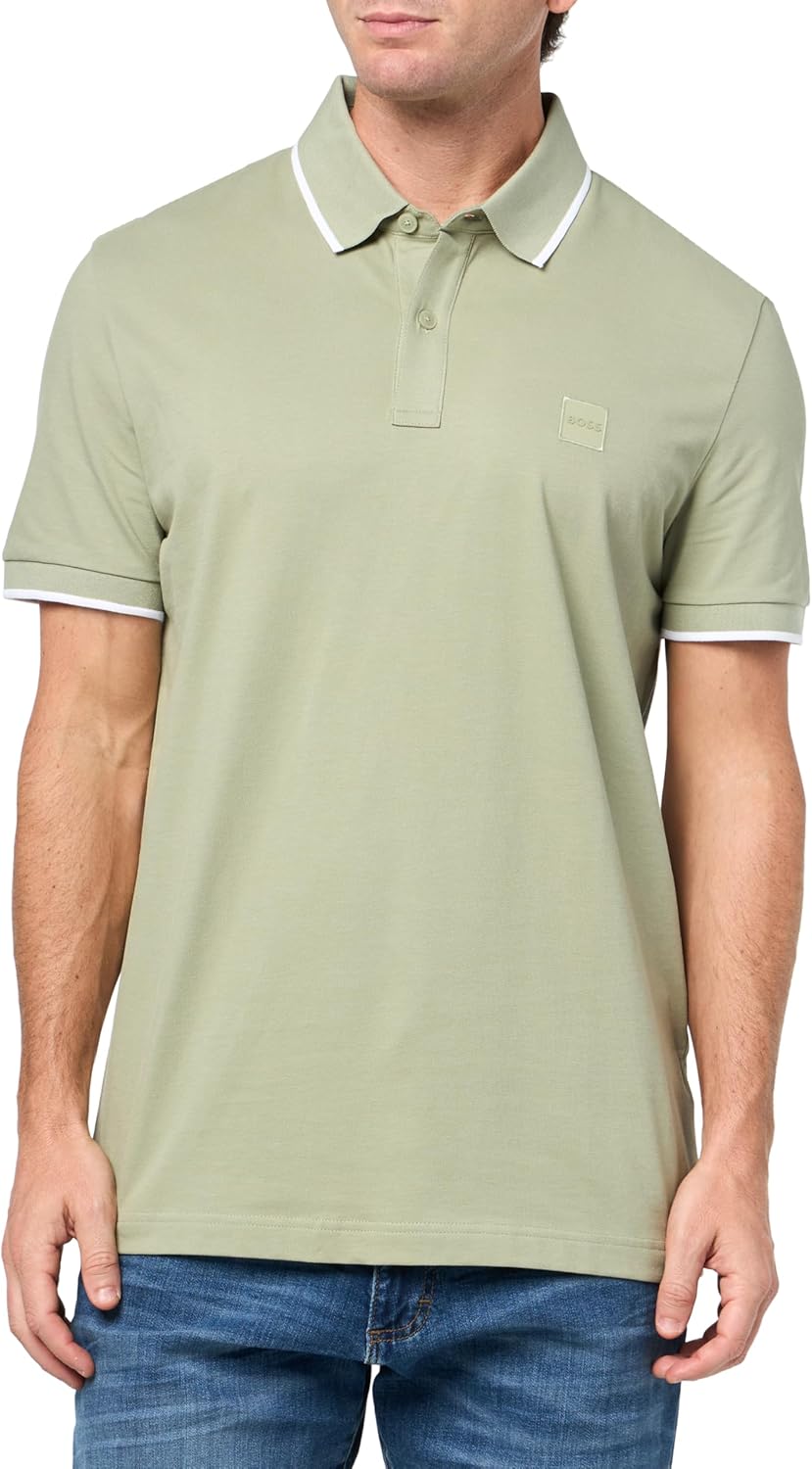 

BOSS Мужская поло с квадратным логотипом Slim Fit из хлопка, Celery