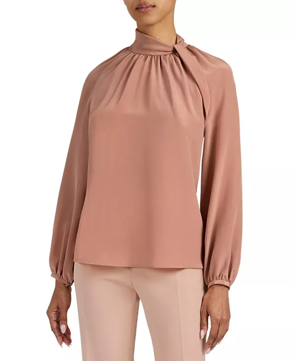 

Блузка из шелка Dakota с высоким воротником и длинными рукавами-фонариками. Santorelli, розовый