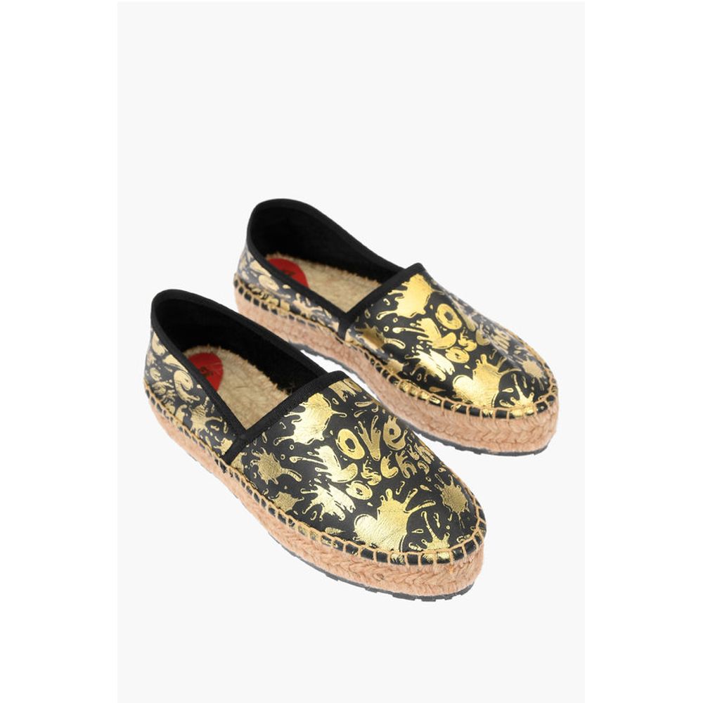 Эспадрильи LOVE Leather SPLASH на платформе с логотипом 4 см Moschino, Black