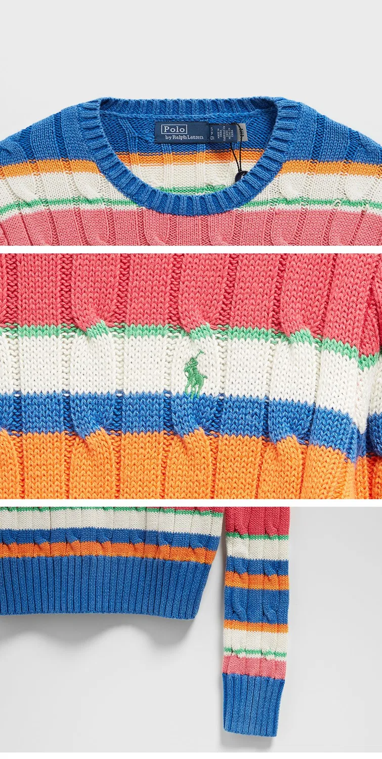 Женский хлопковый свитер с круглым вырезом и полосками, синий, от Polo Ralph Lauren — фото 4