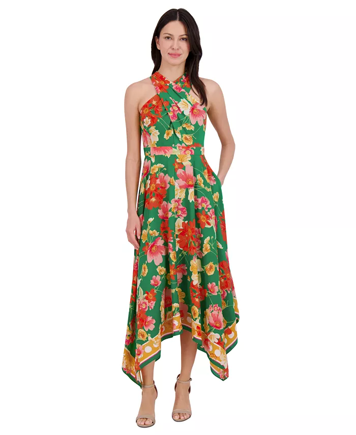 

Платье Women's Printed Crossover-Neck Handkerchief Vince Camuto, зеленый