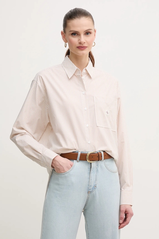 

Хлопковая рубашка Calvin Klein Jeans, бежевый