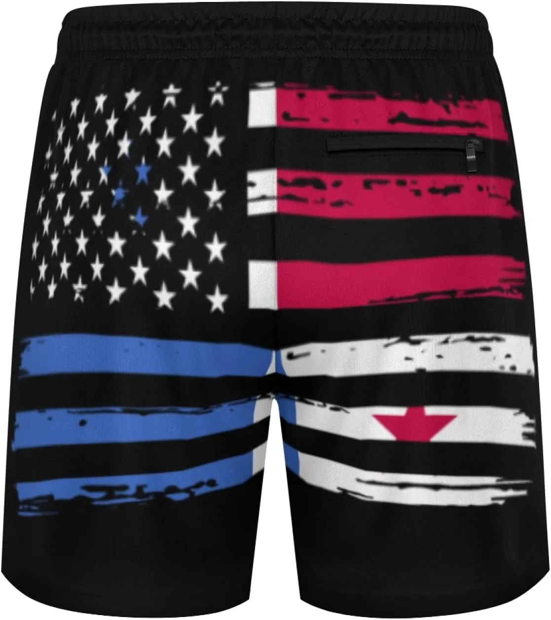 Мужские плавки с сетчатой ​​подкладкой, завязками, быстросохнущие, с карманами, с флагами США (американский и панамский флаги) Generic, черный — фото 3