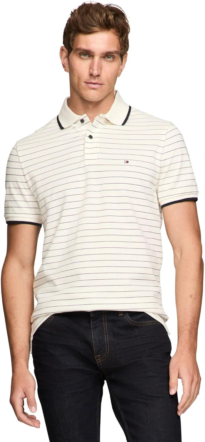 

Мужские поло Tommy Hilfiger с коротким рукавом, повседневного кроя, с полосатым рисунком, Ivory Petal / Desert Sky, Коричневый, Мужские поло Tommy Hilfiger с коротким рукавом, повседневного кроя, с полосатым рисунком, Ivory Petal / Desert Sky