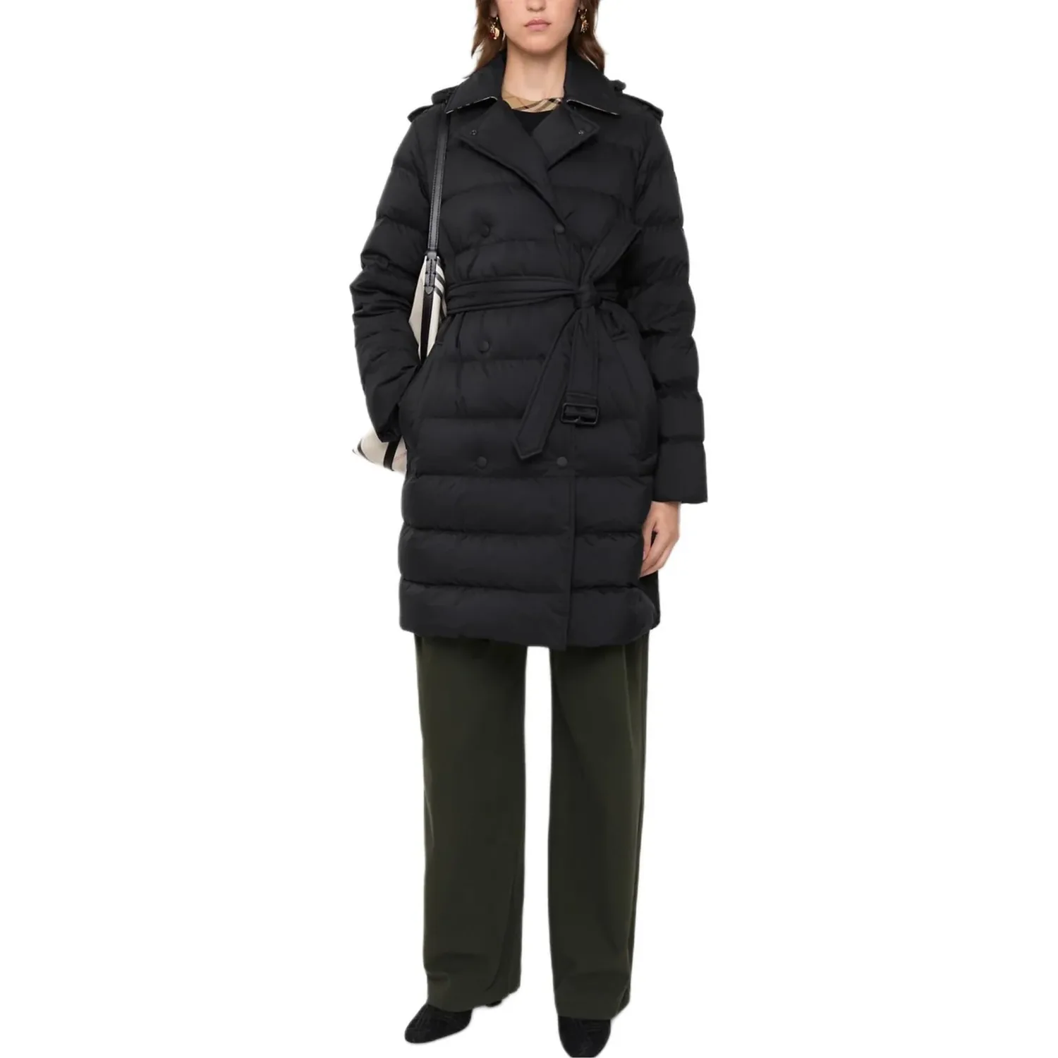 Пуховая куртка Burberry, женская, средняя длина с капюшоном, черный — фото 3