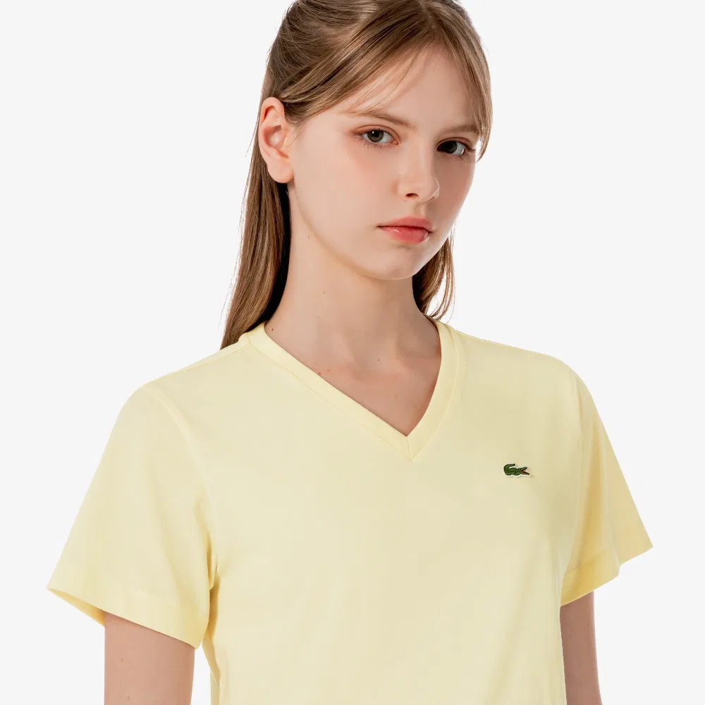 Футболка Lacoste базовая с V-образным вырезом, айвори — фото 2